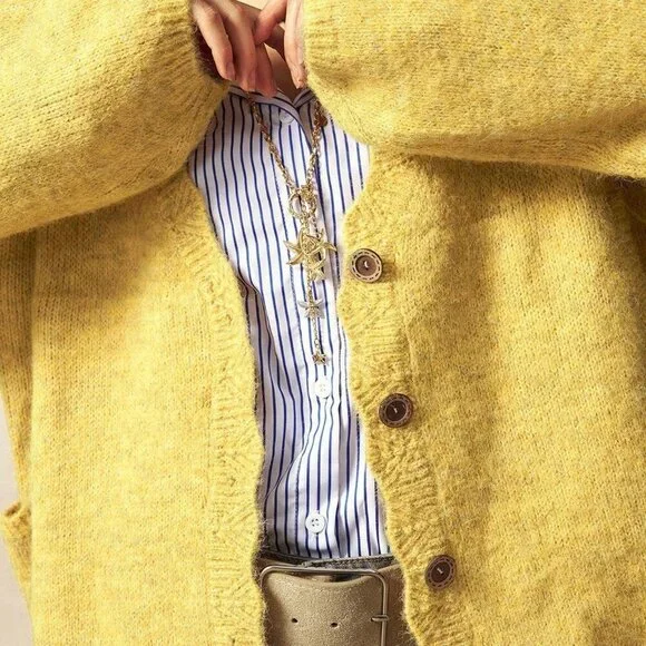 yellow Casual Women's Loose Drop Shoulder Button Front knit Cardigan - Picture 8 of 8